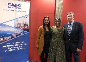 (left) Yvonne Iyer - SES Representative, (middle) Zenzile Makelo EMC, (right) Peter Sanden SES Logistics Expert