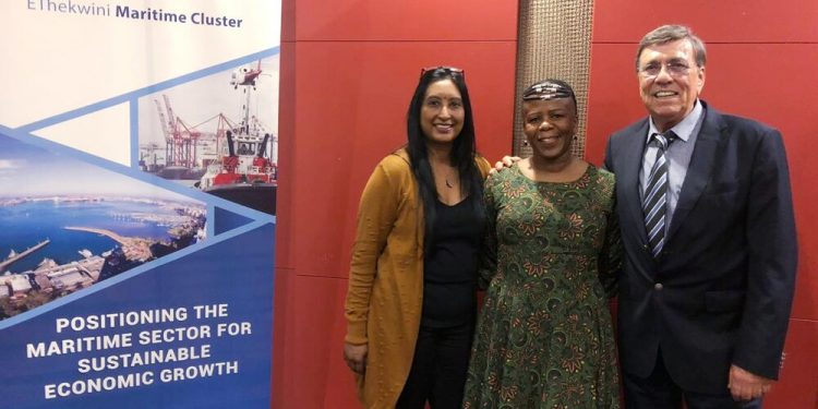 (left) Yvonne Iyer - SES Representative, (middle) Zenzile Makelo EMC, (right) Peter Sanden SES Logistics Expert