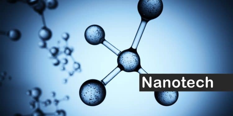 nanotech Molecules float in blue cover background